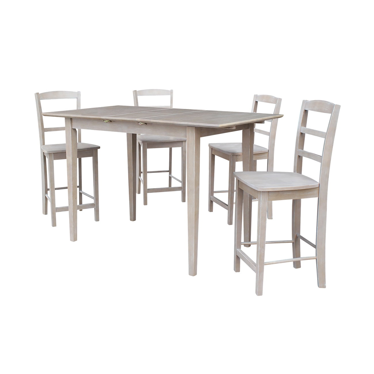 Solid Wood Counter Height Table With 12 Butterfly Leaf And 4 San Remo Stools Washed Gray Taupe 5 Piece Set Walmart Com Walmart Com