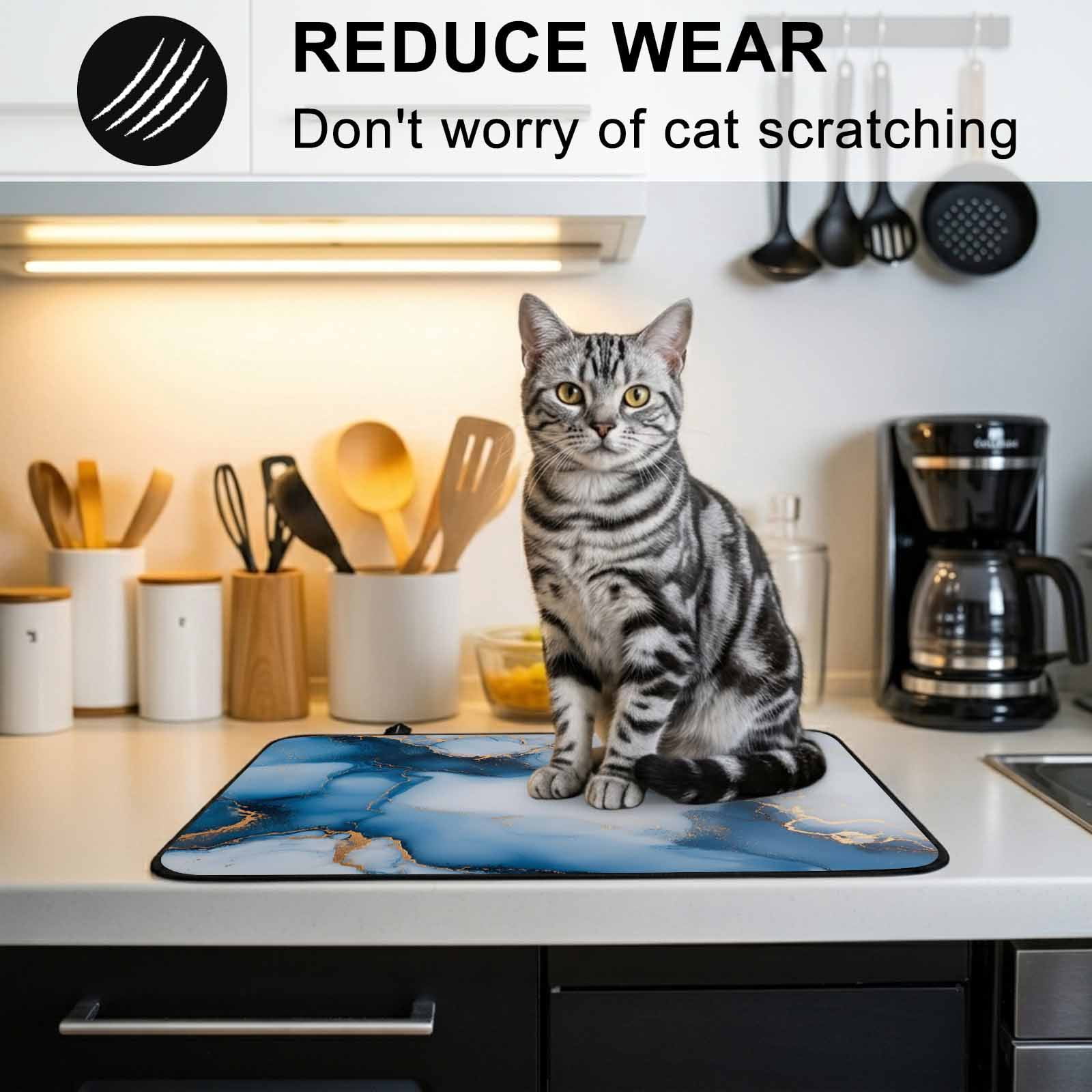 Blue Marble Stove Top Cover for Electric Stove, Heat-proof & Non Slip Glass Top Stove Cover Protector, Modern Gray Golden Abstract Gradient Art Kitchen Flat Cooktop Rubber Mat 24x21 Inches