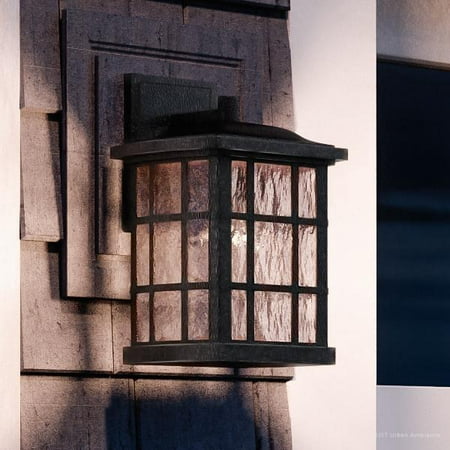 

Urban Ambiance Luxury Craftsman Outdoor Wall Light Small Size: 13 H x 8 W with Tudor Style Elements Highly-Detailed Design High-End Black Silk Finish and Water Glass UQL1232