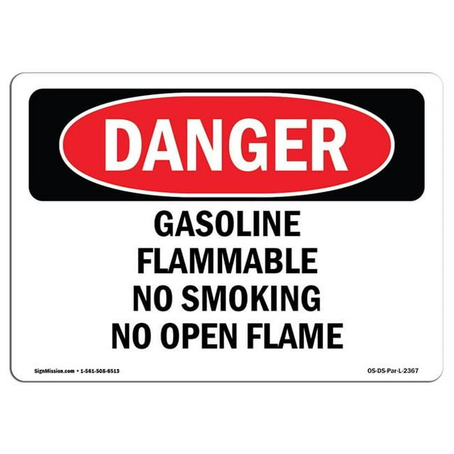 SignMission OS-DS-A-1218-L-2367 12 x 18 Po Signe de Danger OSHA - Inflammable à l'Essence Non Fumeur Non Flamme Nue