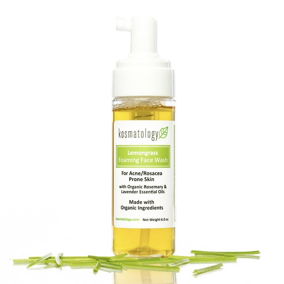 Kosmatology® Lemongrass Organic Foaming Face Wash – 6 fl oz | Natural Acne Treatment for Oily & Rosacea-Prone Skin | Gentle Cleanser with Rosemary & Lavender | Vegan & Cruelty-Free