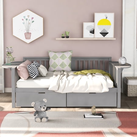 CLEARANCE! Full size Daybed with Two Drawers  Wood Slat Support  Gray
