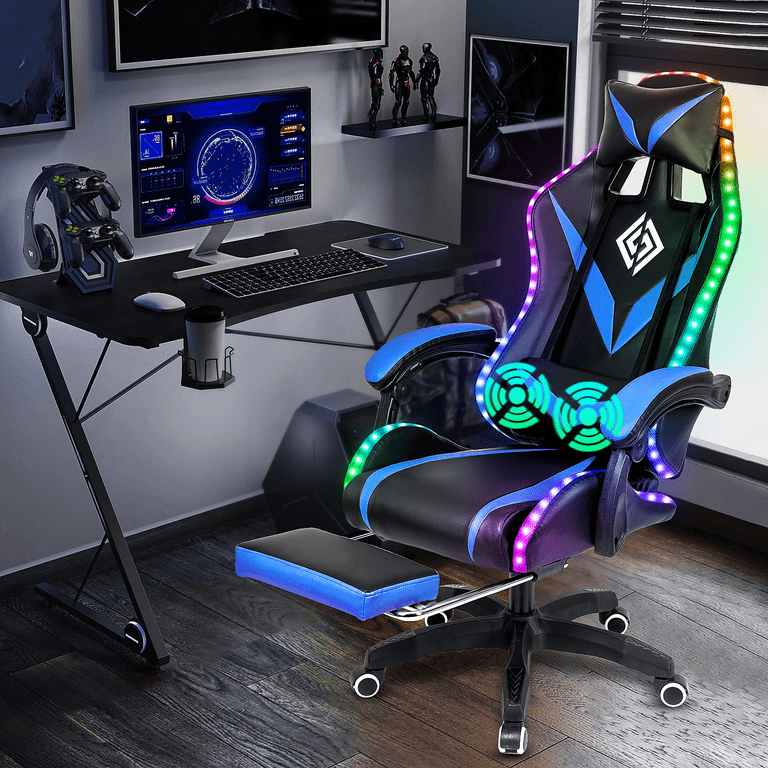 HOFFREE Gaming Chair with RGB LED Lights Ergonomic Computer Chair with Massage Lumbar Pillow Linkage Armrest Reclining Video Game Chair Racing Style for Home Office - Walmart.com