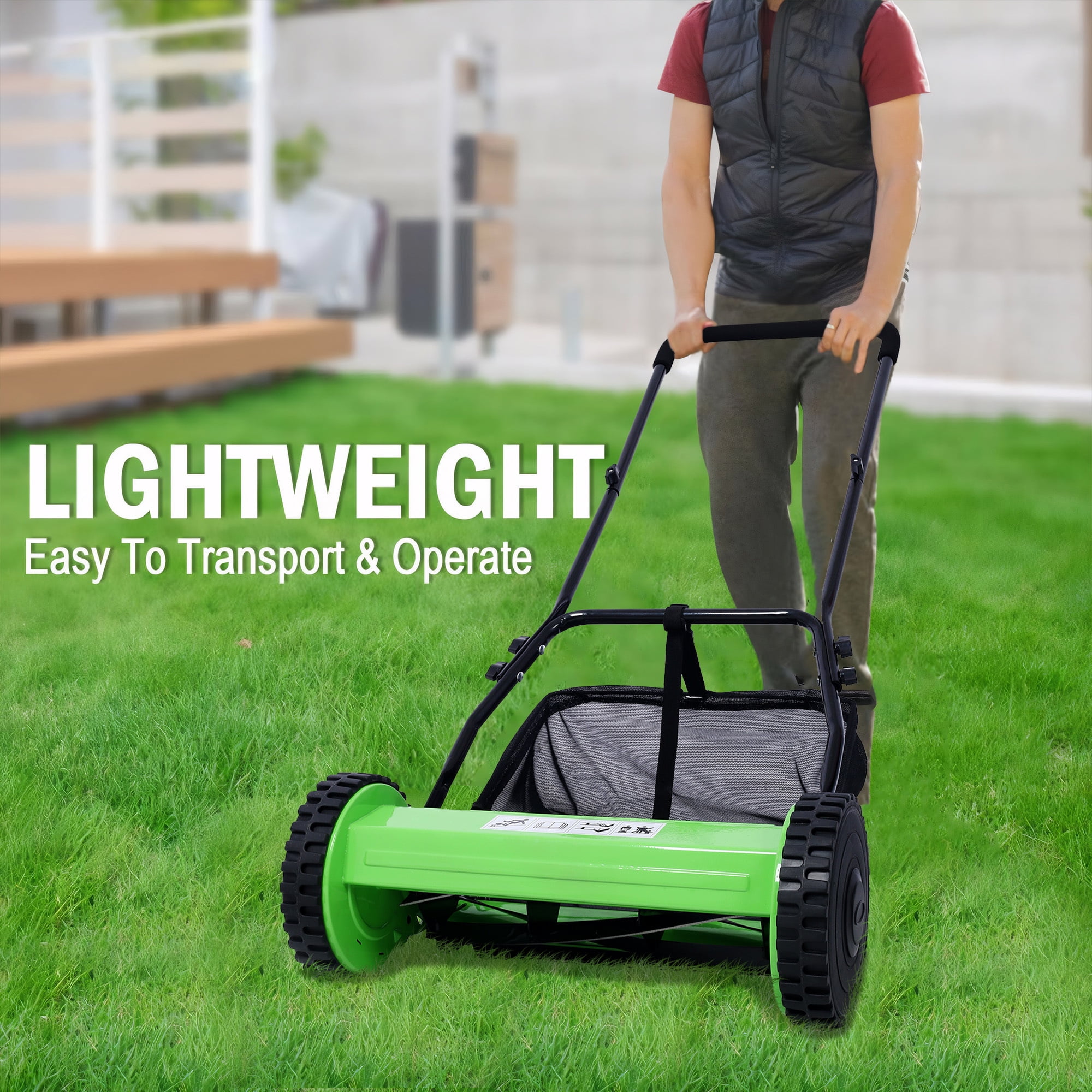CASEMIOL 14" 5-Blade Manual Push Reel Lawn Mower with Grass Catche, Green