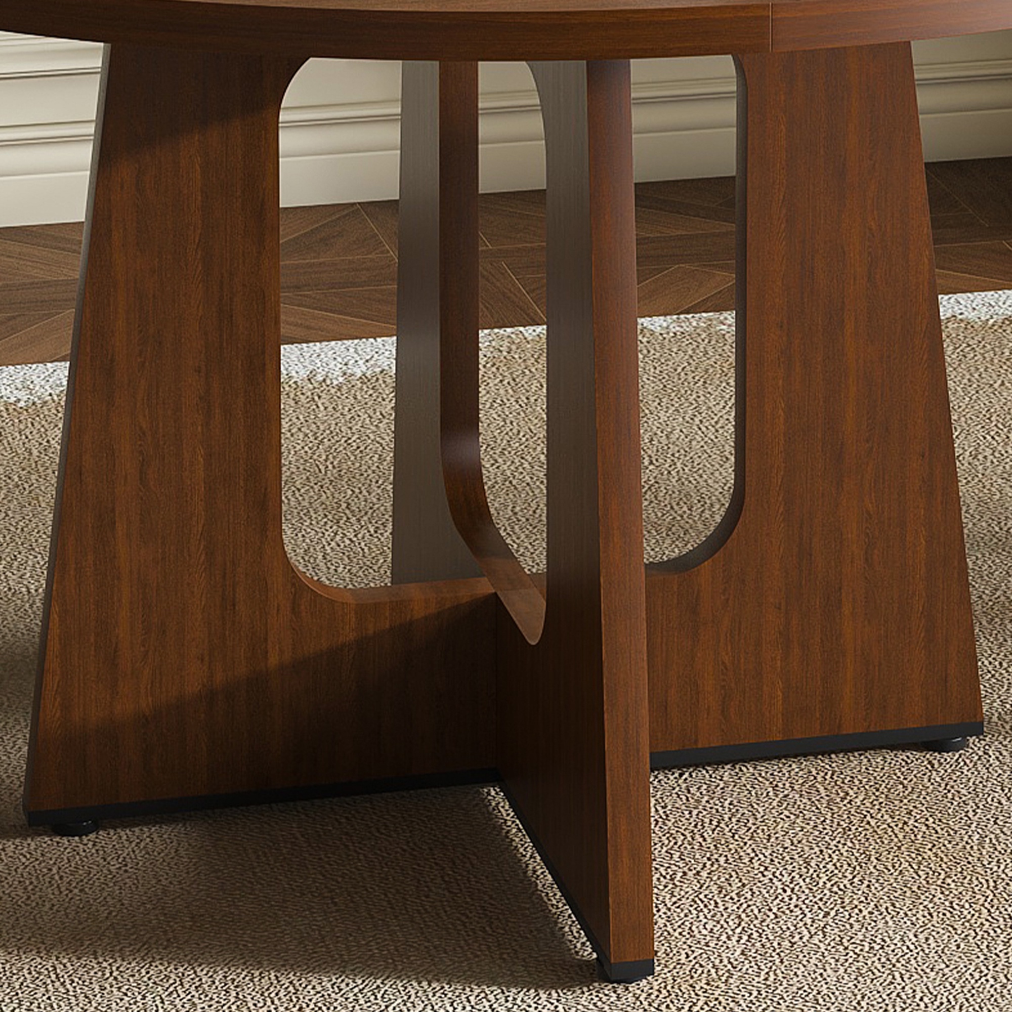 PORKISS 47" Coffee Table, Round Dining Table for 4-6 People, Modern Wooden Kitchen Table for Dining Room, Kitchen, Living Room, Wood Grain-Walnut (Only Table)