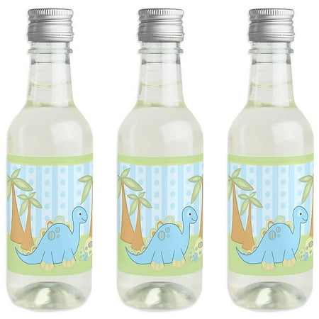 Baby Boy Dinosaur - Mini Wine and Champagne Bottle Label Stickers - Baby Shower or Birthday Party Favor Gift for Women and Men - Set of
