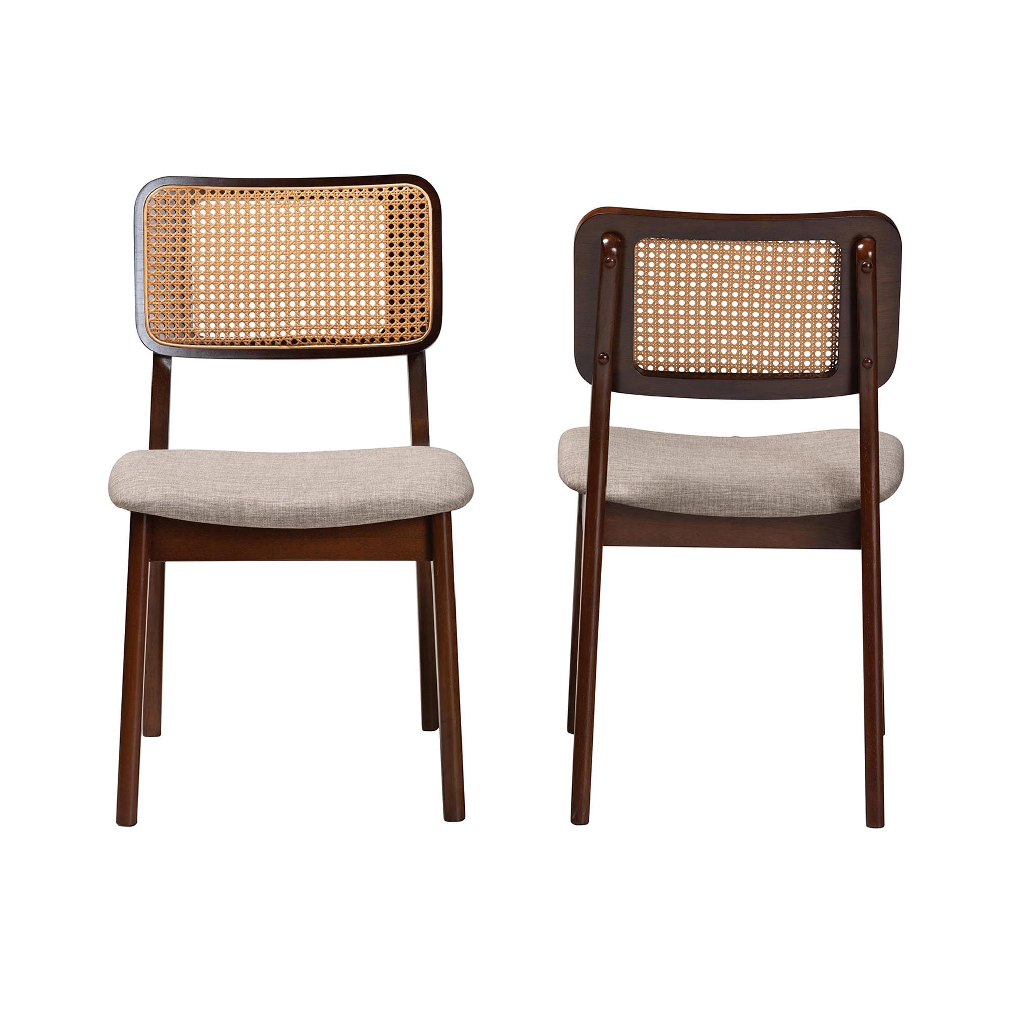 Baxton Studio Dannon Mid-Century Modern Grey Fabric and Walnut Brown Finished Wood 2-Piece Dining Chair Set