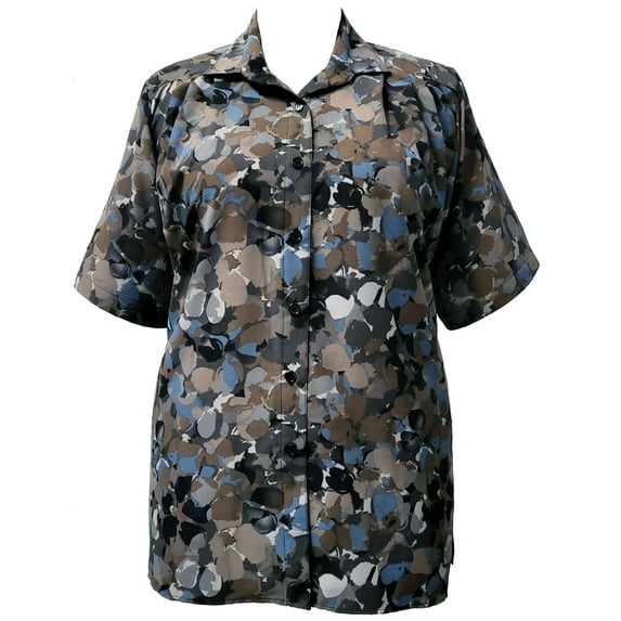 A Personal Touch Women's Plus Size Short Sleeve Button-Front Tunic with Pleats - Grey Solange - 2x