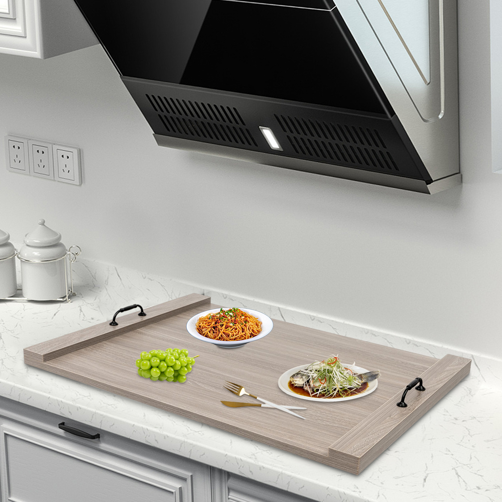 Stove Top Cover with Handles, 30x22 Inches Solid Wood Panel, Space-Saving, Anti-Scratch, Durable, Easy-to-Clean, Perfect for Kitchen, RVs & Small Apartments
