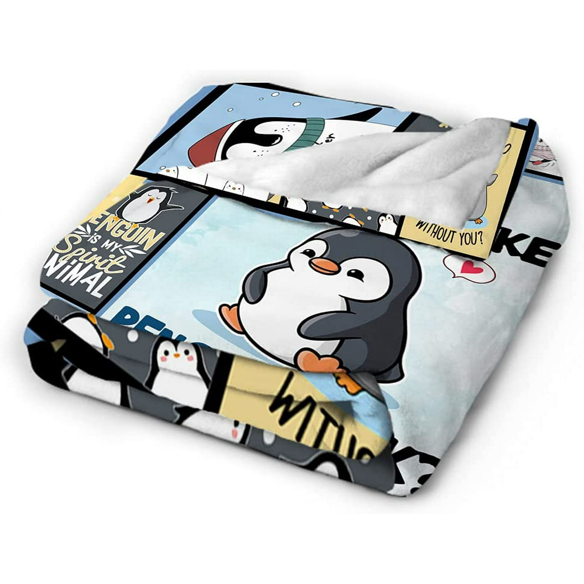 Penguin Blanket Lightweight Ultra Soft Flannel Blanket Cute Penguin Throw Blanket All Season Warm Fuzzy Cozy Plush Blankets for Sofa Bedroom Living