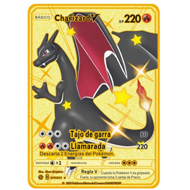 1Pcs Metal Card Spanish Version Anime Figure Charizard Pikachu Battle Trading Pocket Monster Cards Toy