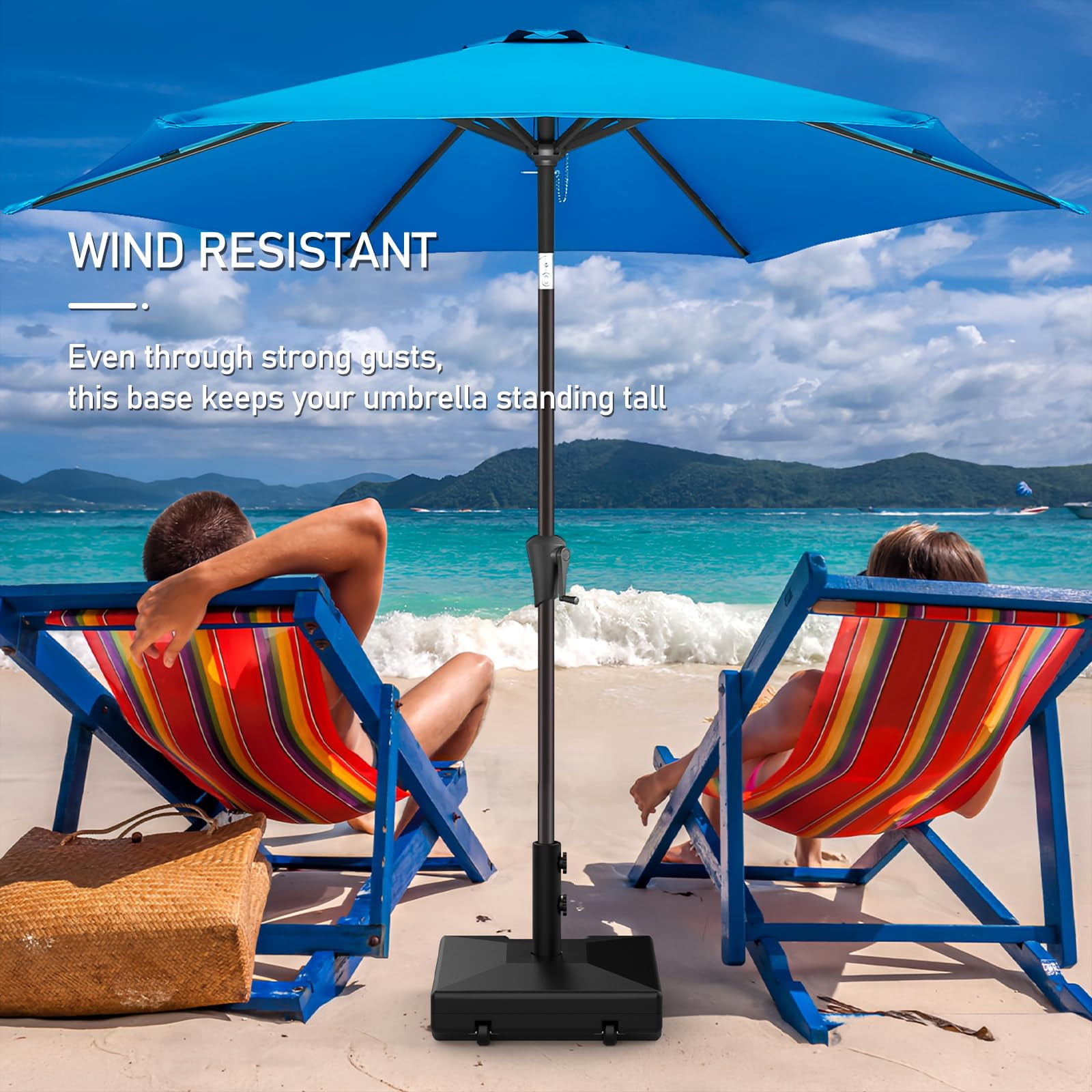 Yacona Patio Umbrella Base, Heavy Duty Outdoor Umbrella Stand with Wheels, Filled Outdoor Base, for Patio, Deck, Poolside, Lawn, Black