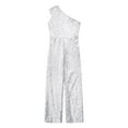 thumbnail image 3 of Aislor Kids Girls One Shoulder Sequined Pageant Romper Ball Gown Sleeveless Party Jumpsuit Pants Silver 10, 3 of 7