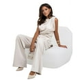 thumbnail image 2 of Women'S Round Neck Pleated Sleeveless Casual Suit,Sleeveless Crewneck Vest Wide Leg Pantsuit Business Sets with Pocket Apricot M, 2 of 8