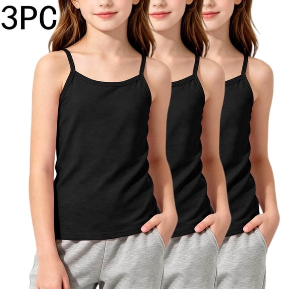 RoamHome Kids 3 Pack Solid Camisole Tank Tops Crew Neck Vests for 1-12Y Home Casual Daily Wear