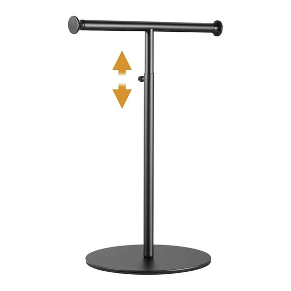 Niffgaff T Bar Purse Display Stand Tabletop: Adjustable Height Handbag Holder, Countertop Hanging Rack for Long Necklace Scarf Lanyard, Black