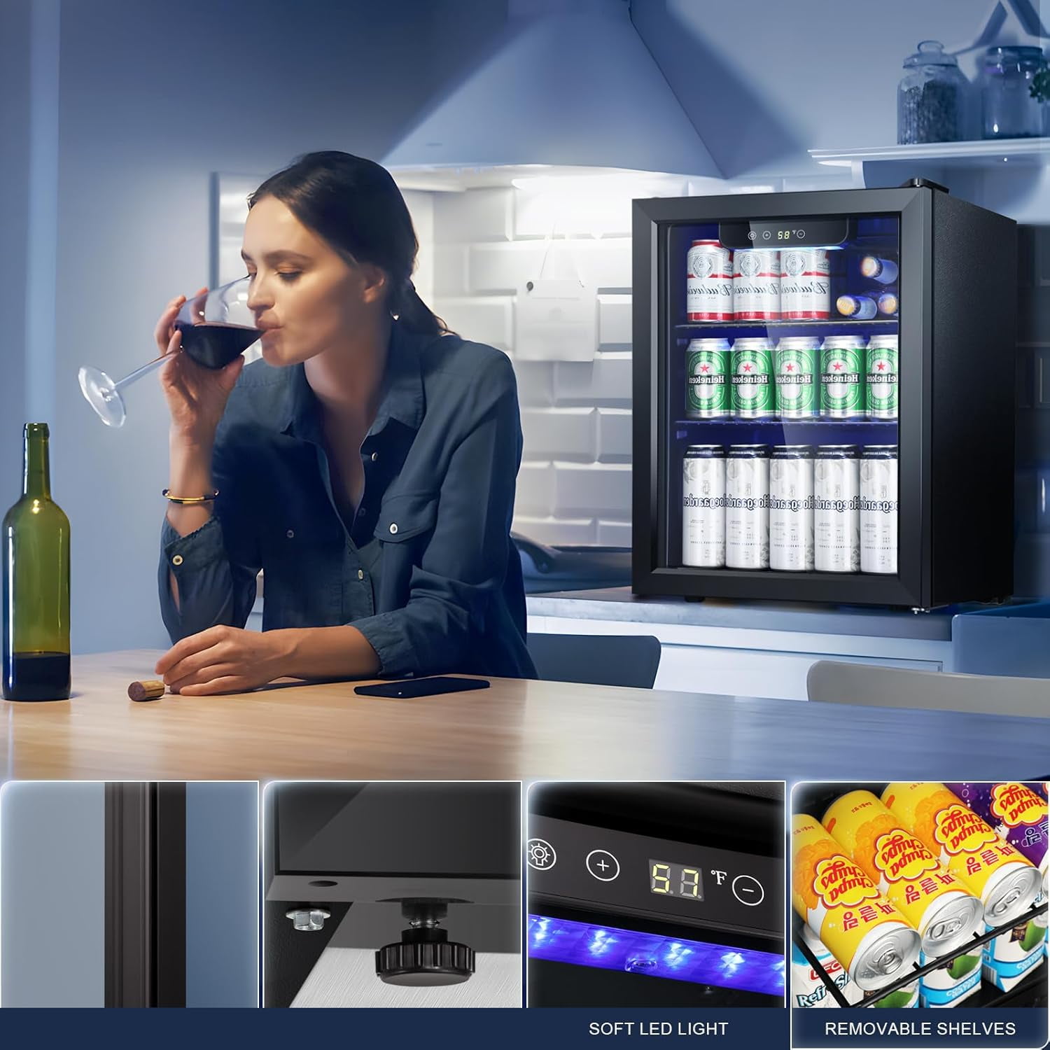Havato 1.7 cu.ft 16 Bottle Wine Cellar, 67 Cans  beverage  Fridge w/ Glass Door & Adjustable Removable Shelves, Black