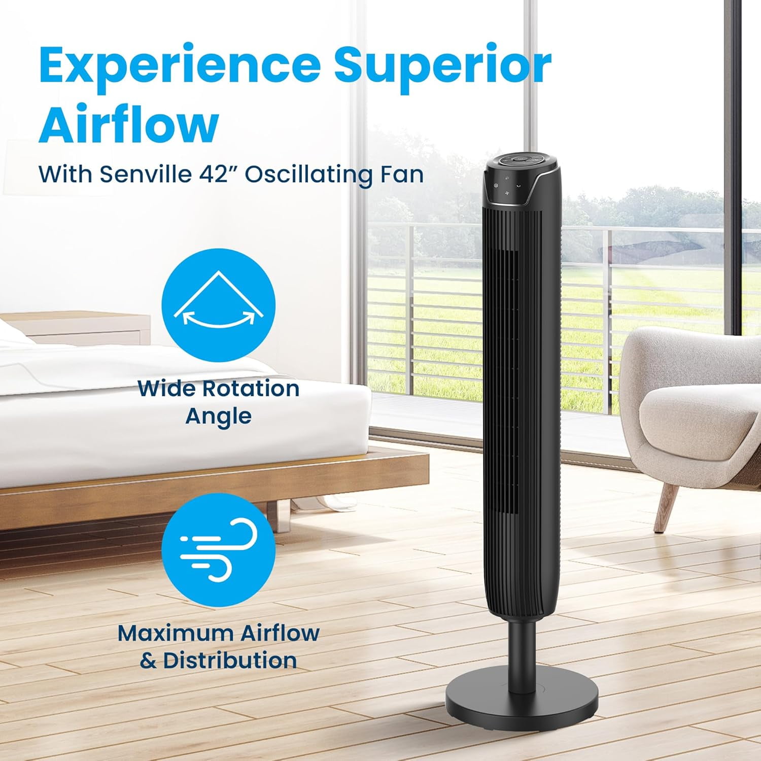 Senville Tall Slim Oscillating Tower Fan with Remote Control