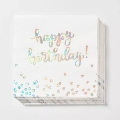 30ct Lunch Napkins 'Happy Birthday' Iridescent
