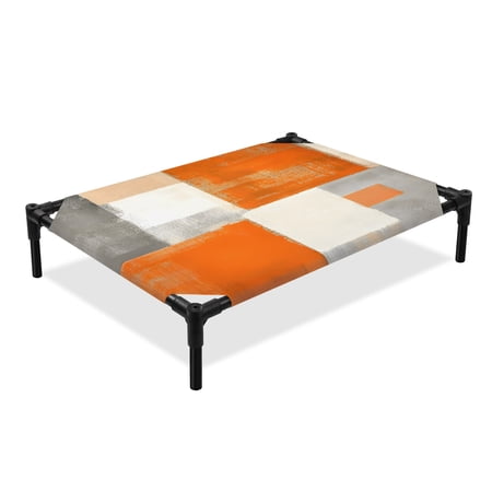 Orange Grey Mottled Elevated Dog Bed Abstract Paint Oil Painting Texture Cooling Breathable Outdoor Raised Dog Cot Bed with Metal Frame Non-Slip Feet for Medium Dog 24x20in