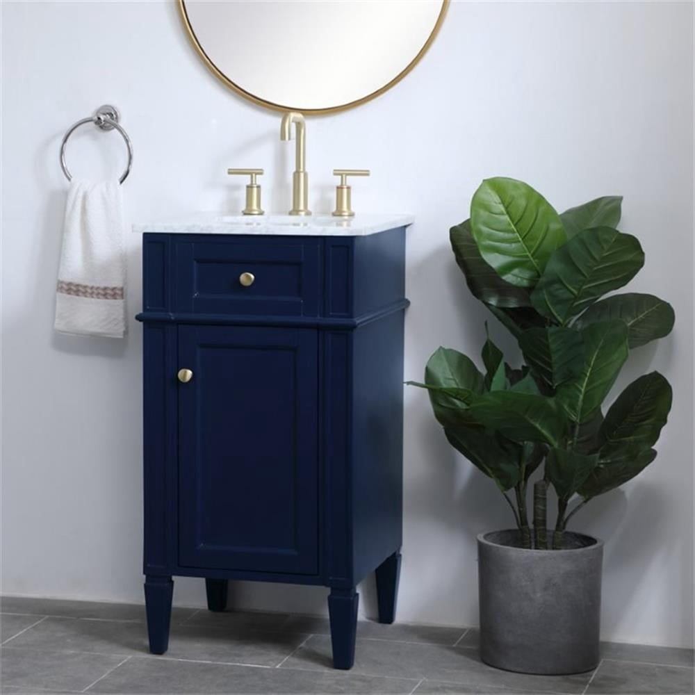 Pemberly Row Modern 18" Single Marble Top Bathroom Vanity in Blue
