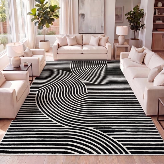 JONATHAN Y SCANDINAVIAN 5 x 8 Area Rug, Hallie Minimalist Curve Geometric - Black/White, SCN100F-5
