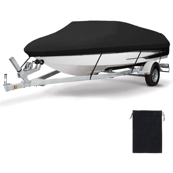 Waterproof 20-22ft Trailerable Boat Cover, 420D Heavy Duty UV Resistant Marine Grade Polyester Canvas Tri-Hull, Fishing Runabout Boat with Tightening Strap(Beam Width up to 102")