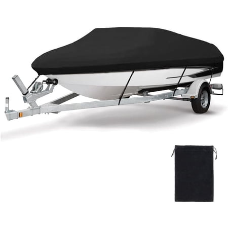 Waterproof 20-22ft Trailerable Boat Cover, 420D Heavy Duty UV Resistant Marine Grade Polyester Canvas Tri-Hull, Fishing Runabout Boat with Tightening Strap(Beam Width up to 102")