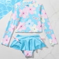 thumbnail image 2 of Likimi Toddler Girls Two Piece Swimsuits Long Sleeve Cute Printed Crew Neck Tops With Swim Shorts Fashionable Swimwear For Swim Beach Light Blue Size 10-11 Years, 2 of 4