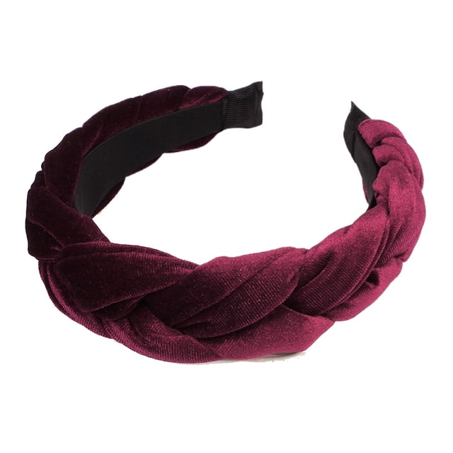 XASZHN Textured Braided Velvet Wide Headband for Women Solid Color Hair Accessory with Ribbon Detail Wine_001 One Size