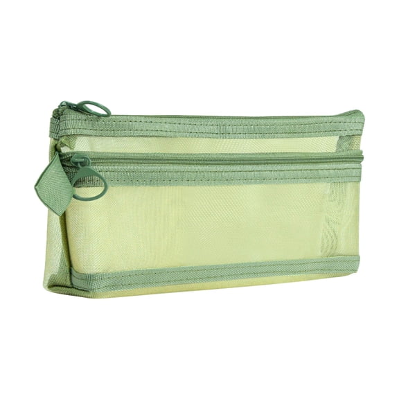 JeashCHAT Grid Mesh Pen Pencil Case with Zipper Clear Double-layer Pencil Pouch Transparent Stationery Organizer Pen Bag for Adult Office College, Green