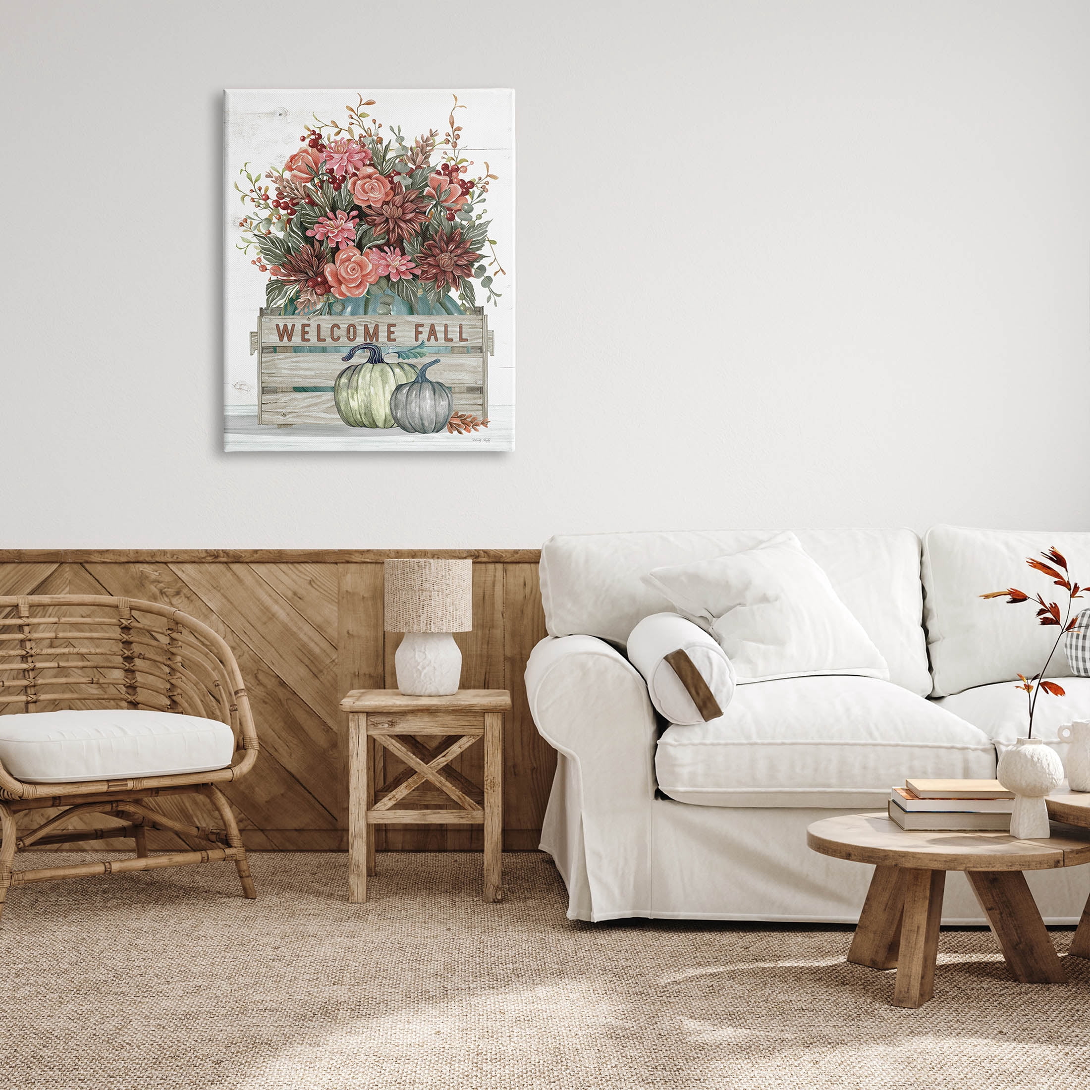 Welcome Fall Seasonal Blooms Holiday Graphic Art Gallery Wrapped Canvas Print Wall Art