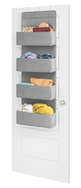 Whitmor 4-Tier Over The Door Hanging Organizer with Gray Fabric Storage Pockets