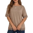 thumbnail image 2 of Gynyvoja Women'S Summer Tops Oversized Short Sleeve Shirts Casual Loose Lace Patchwork T-Shirt Outfits Khaki XXL, 2 of 7