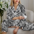 thumbnail image 6 of Salouo Yin Yang With Black And White Pattern Women's Pajamas Set Long Sleeve Button Down Sleepwear Soft Pj Lounge Sets for women 2 Piece Pjs Set with Long Pants-XX-Large, 6 of 7