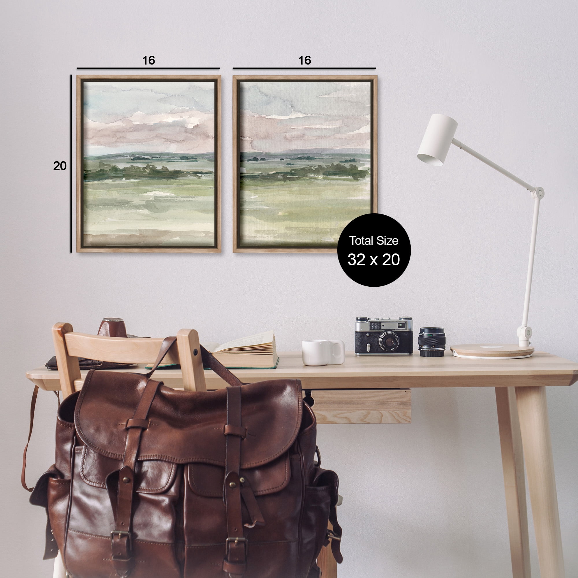 Stupell Industries Rural Landscape Watercolors Landscape Painting Brown Floater Framed Canvas Art Print Wall Art, 17 x 21, Set of 2