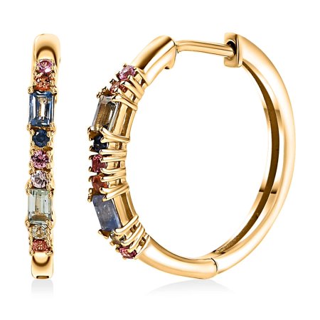 Multi Sapphire Baguette 925 Sterling Silver 18K Vermeil Yellow Gold Plated Hoops Hoop Earrings for Women Jewelry Valentines Day Gifts Ct 0.54