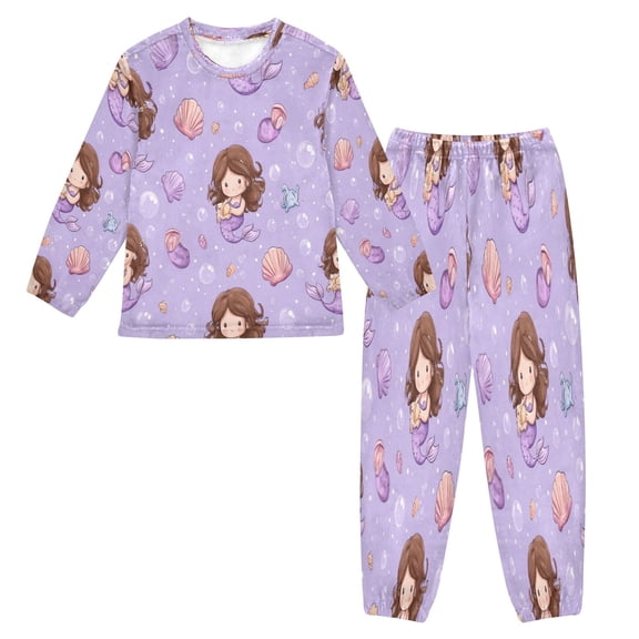 Fluffy Pajamas Set Fuzzy Winter Warm Pj Sets Pullover Tops and Long Pants Purple Adorable Mermaid X-Small