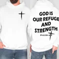 thumbnail image 2 of Christian Faith Hoodie – God Is Our Refuge & Strength Psalm Bible Verse, 2-Sided Graphic Fleece Pullover, Unisex Casual Religious Sweatshirt, 2 of 5