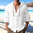 thumbnail image 2 of ZCFZJW Cotton Linen Hoodies for Men Drawstring Hooded Button Down Beach Hippie Shirt Casual Lightweight Soft Long Sleeve Blouse Tops NEW-White XXL, 2 of 6