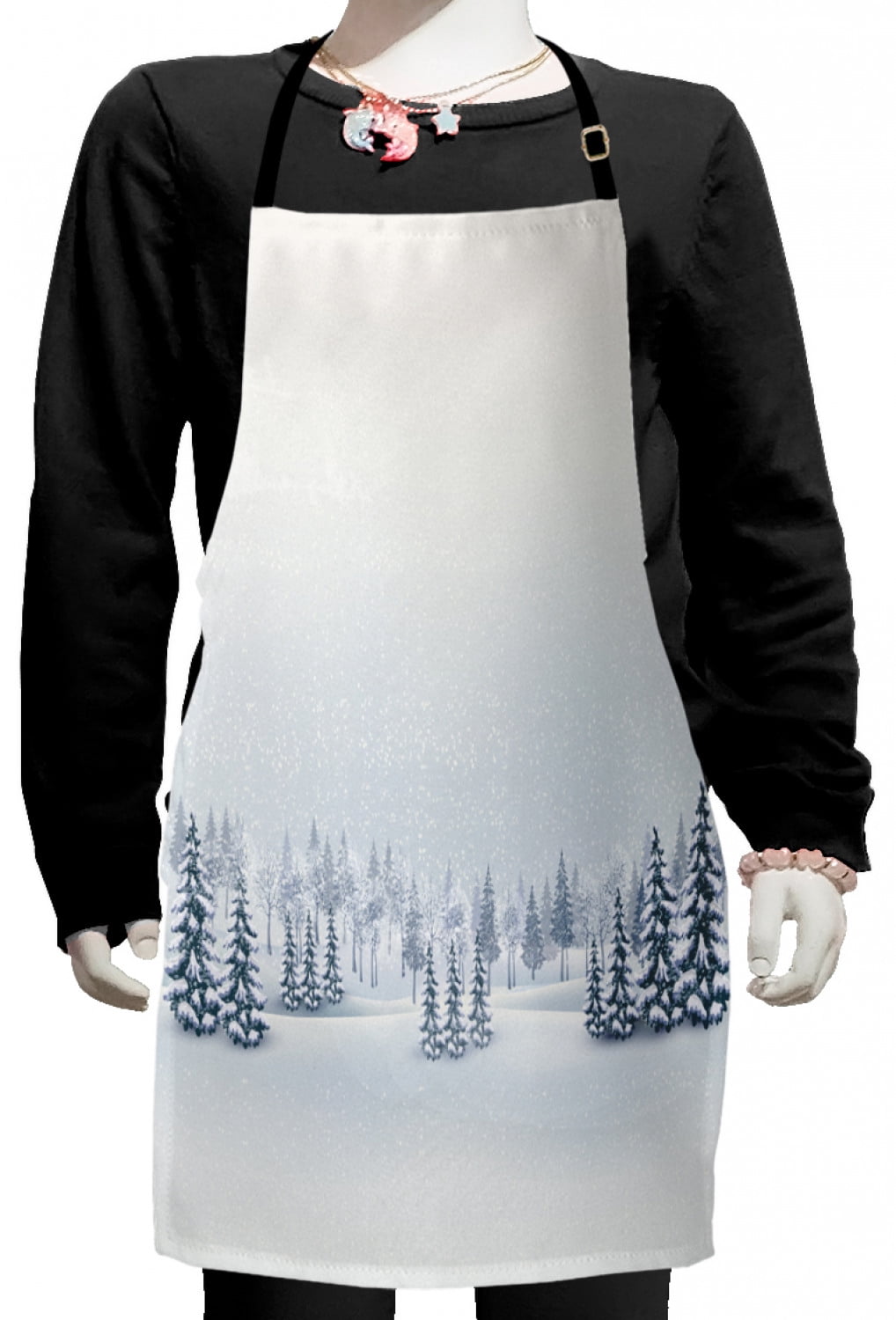 Winter Kids Apron, Cold Season Scene in a Park Trees Foggy Misty Blurry ...