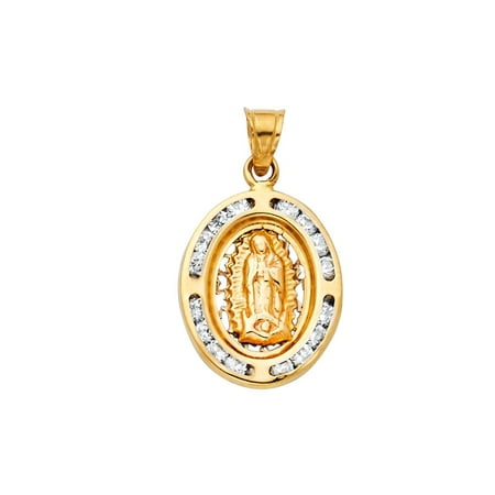 - 14K Solid Real Gold Yellow Medallion Religious Guadalupe 20mm x 13mm Virgin Mary Charm Pendant