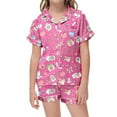 thumbnail image 2 of Girls Sleepwear & Robes Kids Pattern Printed Short Sleeve Button Down Pajamas Shorts Set Sleepwear Outfits, 2 of 4