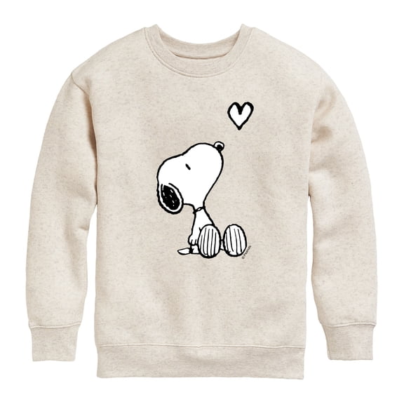 Peanuts - White Snoopy Heart - Youth Boys Crew Fleece Sweatshirt