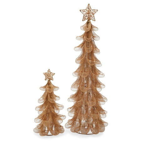 Belham Living Unlit Tabletop Mesh Christmas Tree 12in and 24 in, Gold, Set of