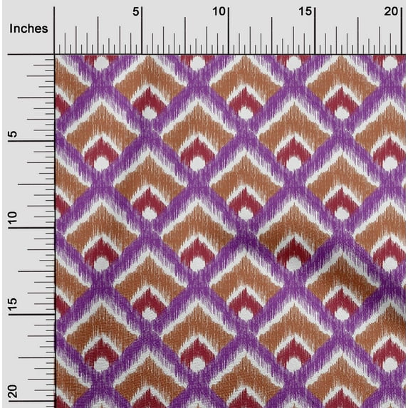 oneOone Silk Tabby Fabric Argyle Style Ikat Printed Fabric 1 Yard 42 Inch Wide