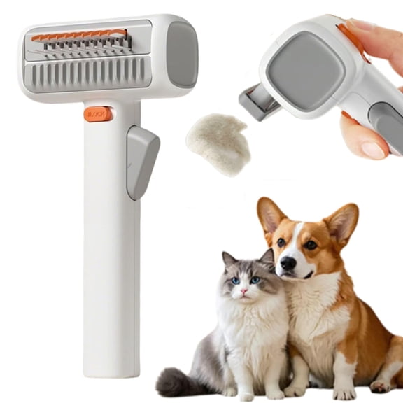 2-in-1 Pet Self Detangling Grooming Comb, Dematting Comb for Dogs and Cats, Professional Undercoat Rake for Long Hair Cat Brush, Dog Detangler Brush to Remove Mats and Tangles