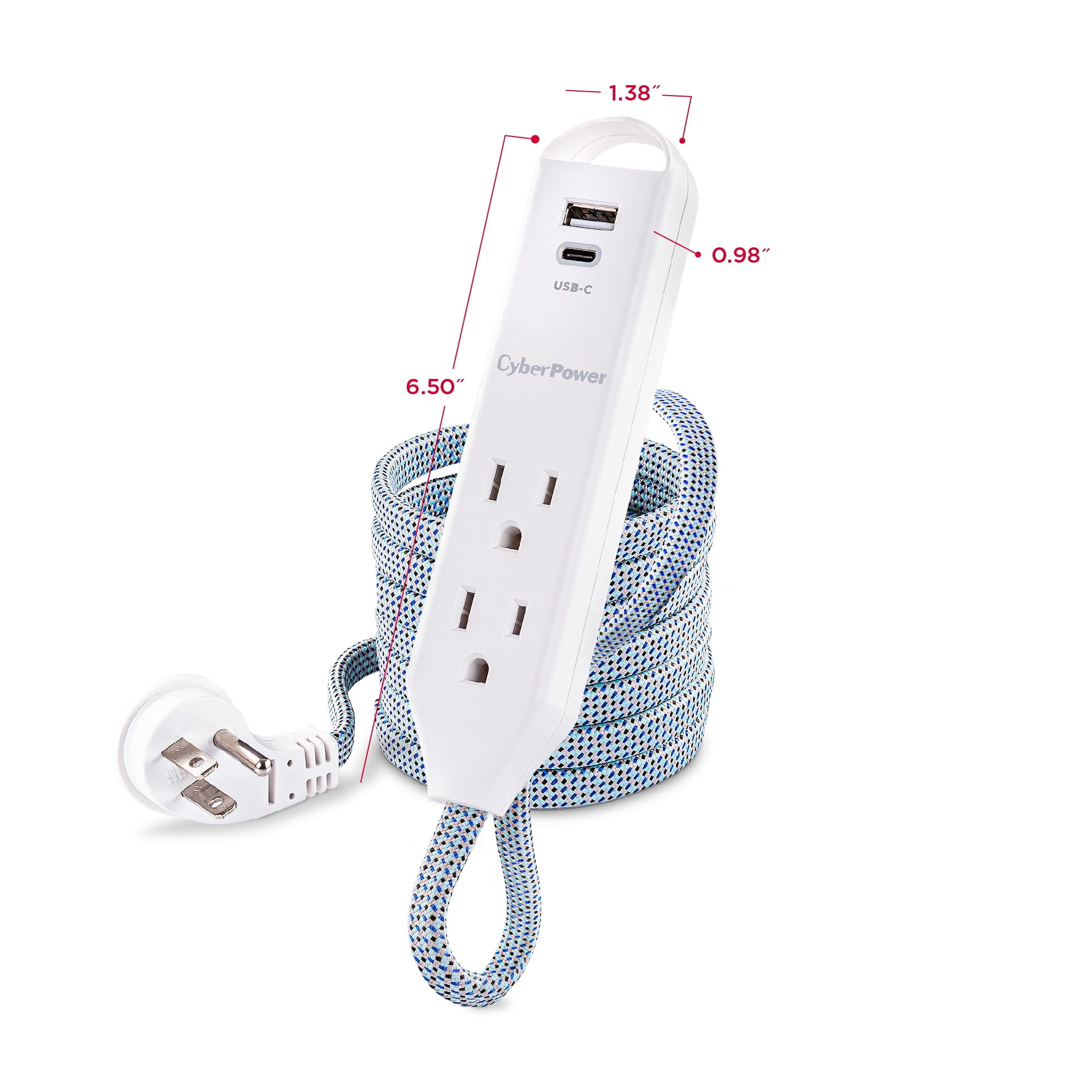 CyberPower GC305UCB - 400 Joule White Surge Protector, 1 USB-A Port, 1 USB-C Port, 3 Outlets, 5 ft Cord