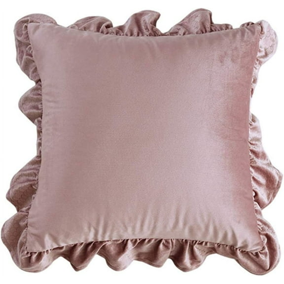 Nvzi Ruffle Solid Velvet Throw Pillow Cover Luxury Super Soft Decorative Square Pillow Cover Case Cushion Pillowcase for Sofa Couch Bedroom (Pink,18" x 18")