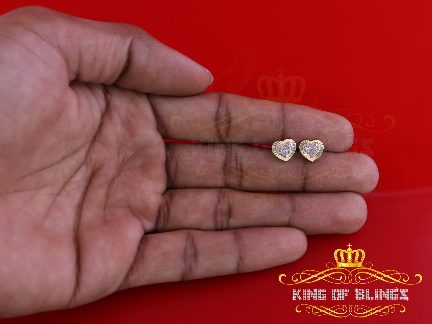 King of Bling's Aretes Para Hombre Heart 925 Yellow Silver 0.15ct Diamond Women's Stud Earring